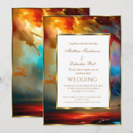 Wedding red blue teal gold Modern Elegant Invitation