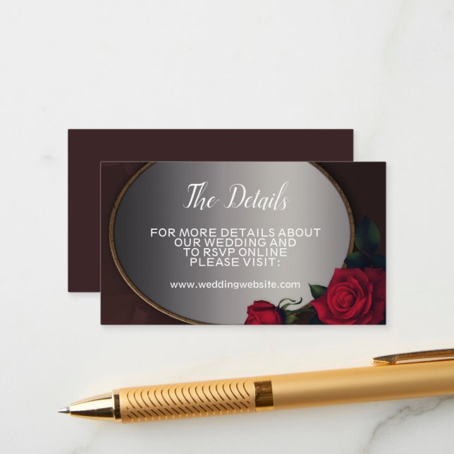 Wedding Red Blush Floral Silver Gray Mirror Detail Enclosure Card (Front/Back In Situ)