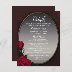 Wedding Red Blush Floral Silver Gray Mirror Detail Enclosure Card