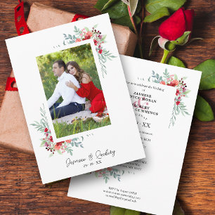 Wedding Red Colourful Shades Flowers Branches Phot Invitation