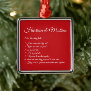 Wedding red Couple Fun Facts Custom Script names  Metal Tree Decoration