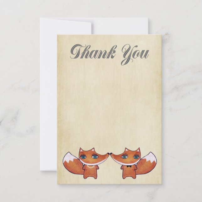 Wedding Red Fox Couple Thank You Note Cards (Front)