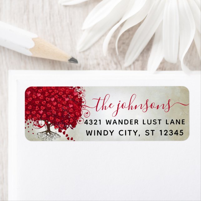 Wedding Red Heart Leaf Tree Return Address (Insitu)