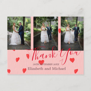 Wedding Red Heart  Modern Wedding Thank You Postcard