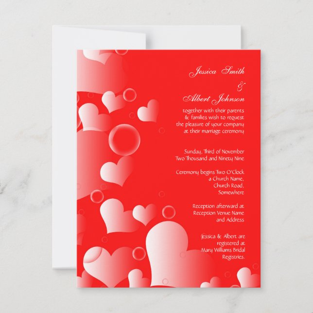 Wedding red hearts invitation (Front)