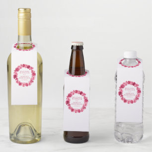 Wedding red pansy watercolor custom bottle tag