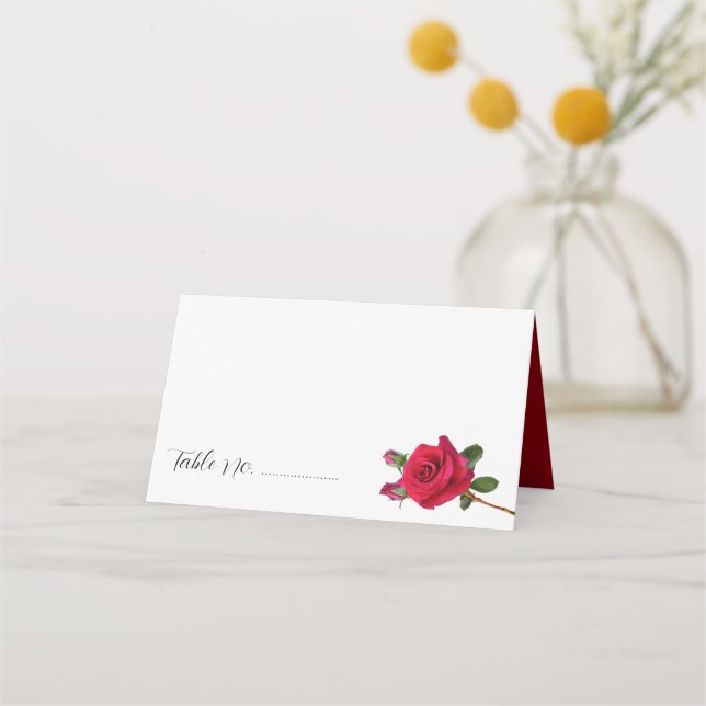 Wedding Red Roses Standing Place Cards (Front)