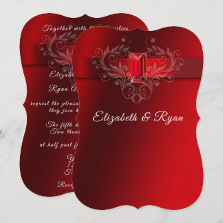 Wedding Red Satin Ribbon Sparkling Ruby Invitation