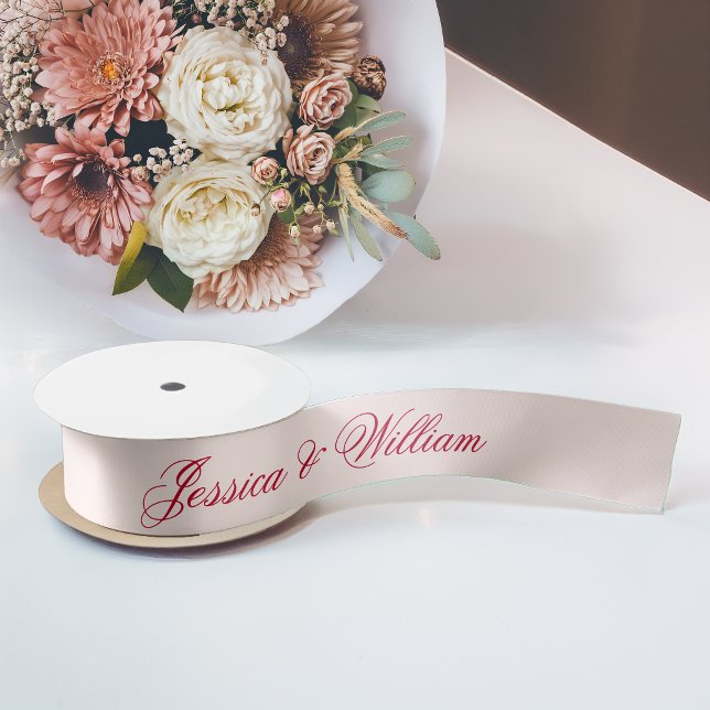 Wedding Red Script Blush Pink Simple Calligraphy Satin Ribbon (Creator Uploaded)