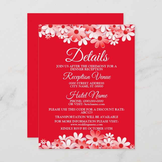 Wedding Red White Floral Detail Enclosure  (Front/Back)