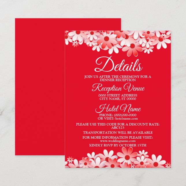 Wedding Red White Floral Detail Enclosure  Card (Front/Back)