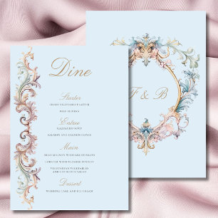 Wedding Regency Era Blue Baroque Crest Menu