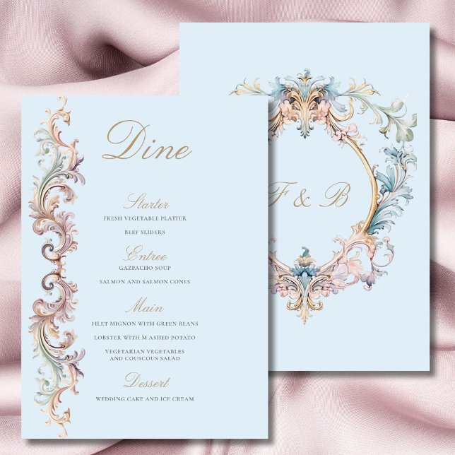 Wedding Regency Era Blue Baroque Crest Menu (Creator Uploaded)