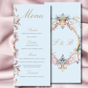 Wedding Regency Era Monogram Blue Menu