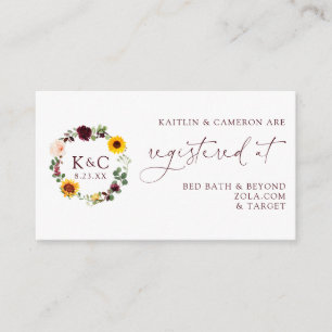 Wedding Registry Cards Sunflower Burgundy Roses