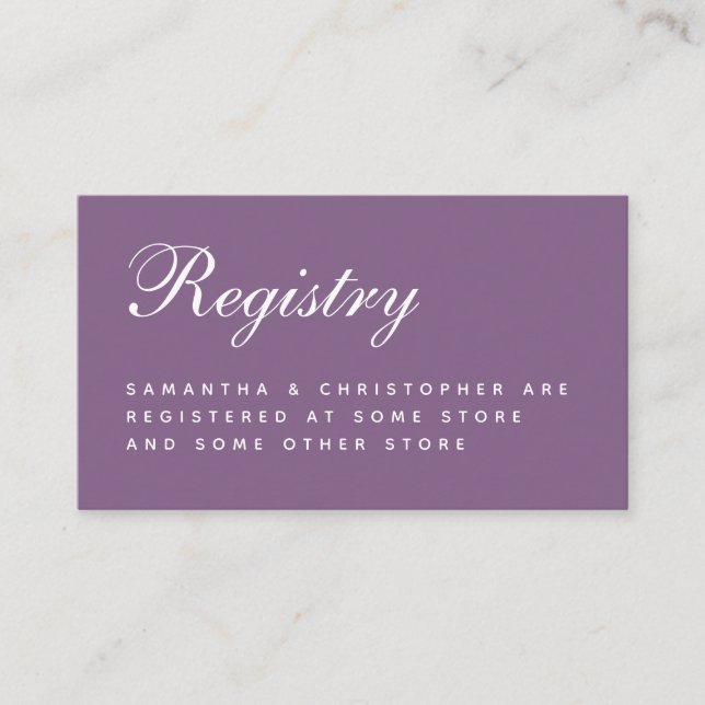 Wedding Registry Dusty Purple Simple Script Enclosure Card (Front)