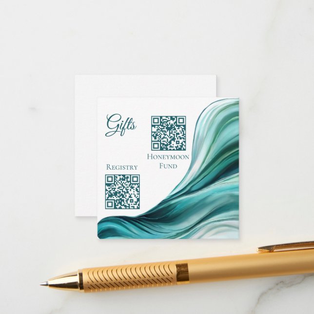 Wedding Registry-Modern Abstract Emerald Green- Enclosure Card (Front/Back In Situ)