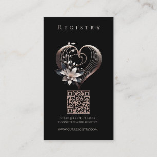 Wedding Registry-Modern Pink Heart with Flowers Business Card