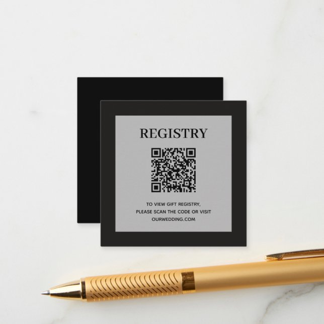 Wedding Registry QR Code Black Enclosure Card (Front/Back In Situ)