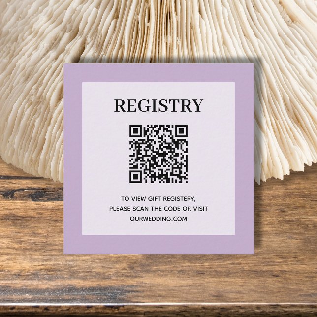 Wedding Registry QR Code Lavender Enclosure Card (Lavender wedding or bridal shower registry enclosure card with QR Code - 2.5" x 2.5")