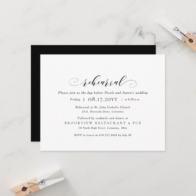 Wedding rehearsal and dinner simple elegant invitation (Front/Back In Situ)