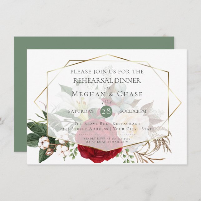 Wedding Rehearsal  | Burgundy Peony Floral Spray Invitation (Front/Back)