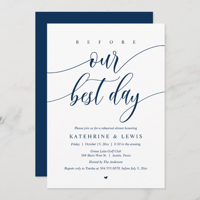 Wedding Rehearsal Dinner, Before Our Best Day Invi Invitation (Front/Back)