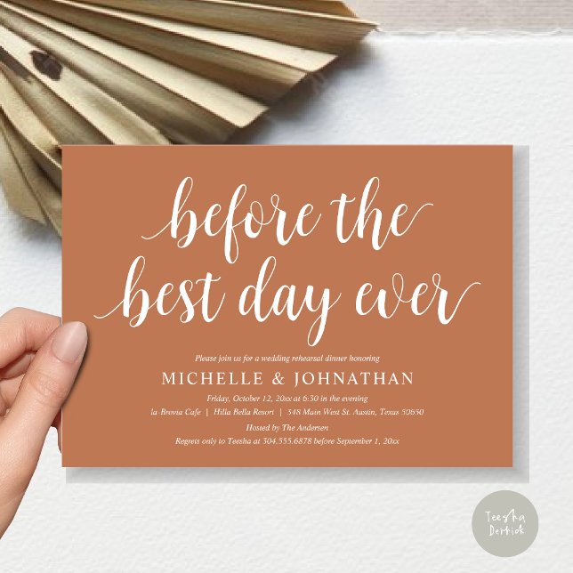 Wedding Rehearsal Dinner, Before The Best Day Ever Invitation (Before the best day ever, wedding rehearsal dinner invitation card, PDF, in Copper Rust)