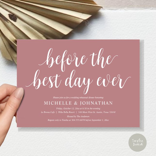 Wedding Rehearsal Dinner, Before The Best Day Ever Invitation (Before the best day ever, wedding rehearsal dinner invitation card, PDF, in Dusty Rose Pink)