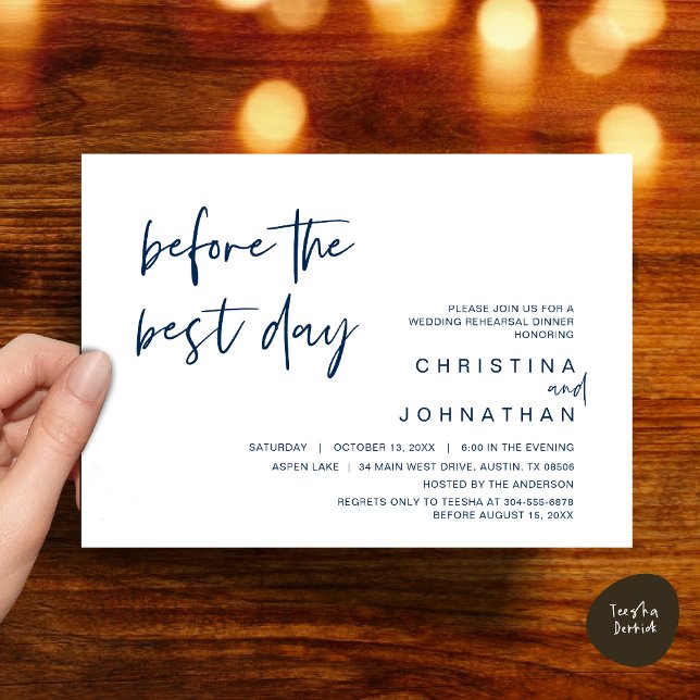 Wedding Rehearsal Dinner, Before the Best Day Invitation (Wedding Rehearsal Dinner, Lunch, Brunch, Before the Best Day Invitation Card, PDF, Navy Blue)