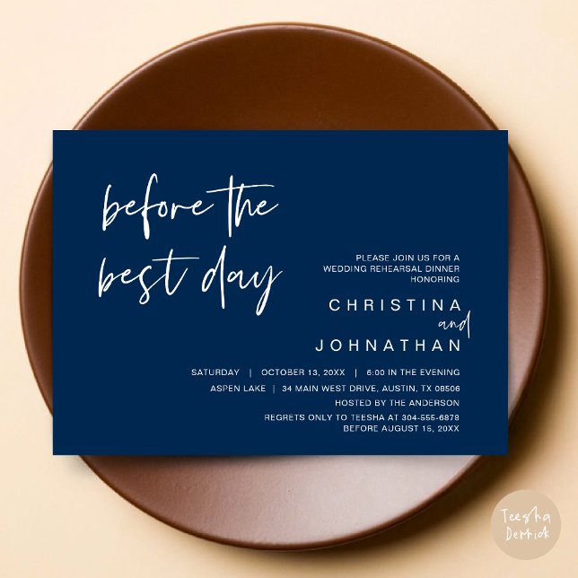 Wedding Rehearsal Dinner, Before the Best Day Invitation (Wedding Rehearsal Dinner, Lunch, Brunch, Before the Best Day Invitation Card, PDF, Navy Blue)