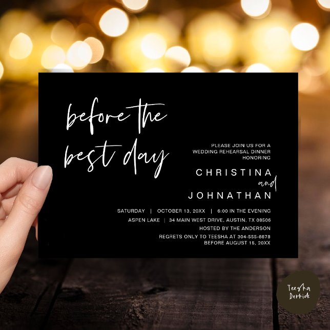 Wedding Rehearsal Dinner, Before the Best Day Invitation (Wedding Rehearsal Dinner, Lunch, Brunch, Before the Best Day Invitation Card, PDF, Classy Black)