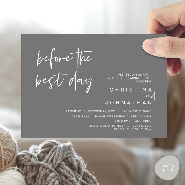 Wedding Rehearsal Dinner, Before the Best Day Invitation (Wedding Rehearsal Dinner, Lunch, Brunch, Before the Best Day Invitation Card, PDF, Dark Grey)