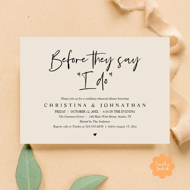 Wedding Rehearsal Dinner, Before They Say "I Do" Invitation (Wedding Rehearsal Dinner, Before They Say "I Do" Invitation Card in Black and Cream)