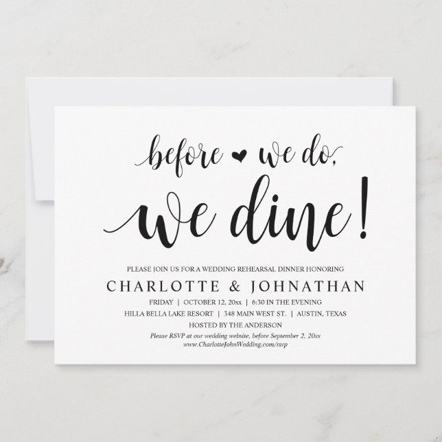 Wedding Rehearsal Dinner, Before We Do, We Dine Invitation (Front)