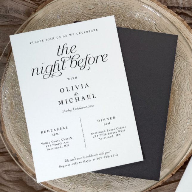 Wedding Rehearsal Dinner Elegant Simple Invitation (Modern rehearsal dinner invitation with matching coasters, styled on a neutral elegant tablescape.)