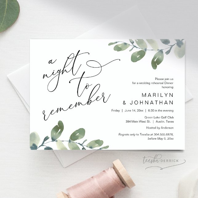Wedding Rehearsal Dinner, Eucalyptus Greenery Invitation (A Night To Remember, Wedding Rehearsal Dinner, Eucalyptus Greenery Invitation Card, Downloadable)