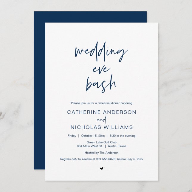 Wedding Rehearsal Dinner, eve bash celebration Inv Invitation (Front/Back)