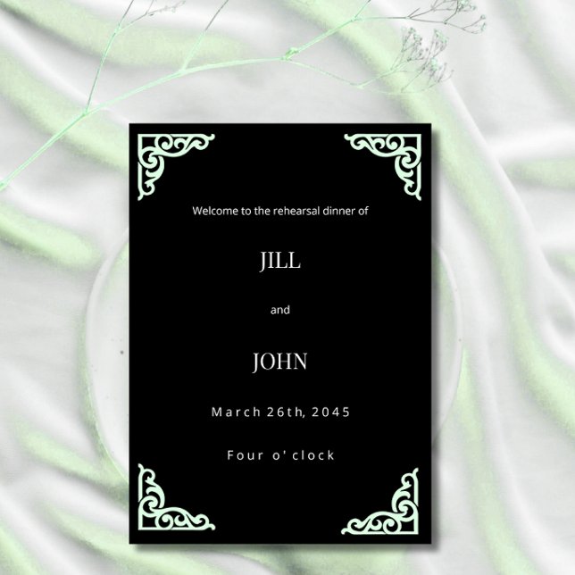 Wedding Rehearsal Dinner Invitation Black Green (Creator Uploaded)