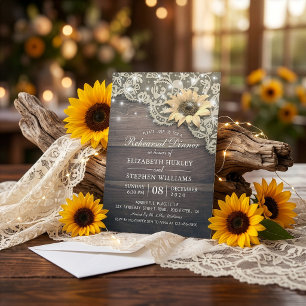 Wedding Rehearsal Dinner Lace Sunflower Wood Light Invitation