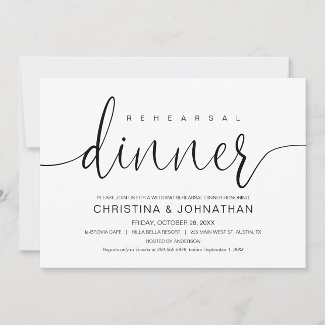 Wedding Rehearsal Dinner, Modern calligraphy Invitation (Front)