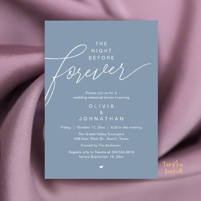 Wedding Rehearsal Dinner, Modern Elegant Script Invitation (Wedding Rehearsal Dinner, Modern Elegant Script Invitation Card in Dusty Blue)