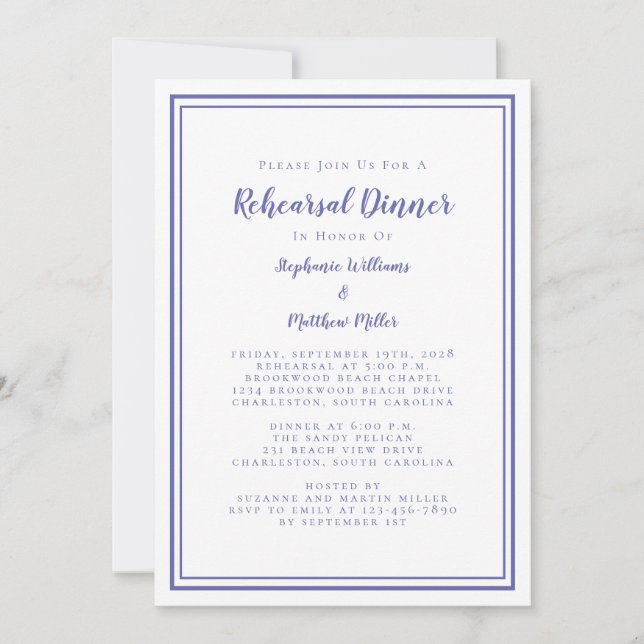 Wedding Rehearsal Dinner Modern Simple Peri Blue Invitation (Front)