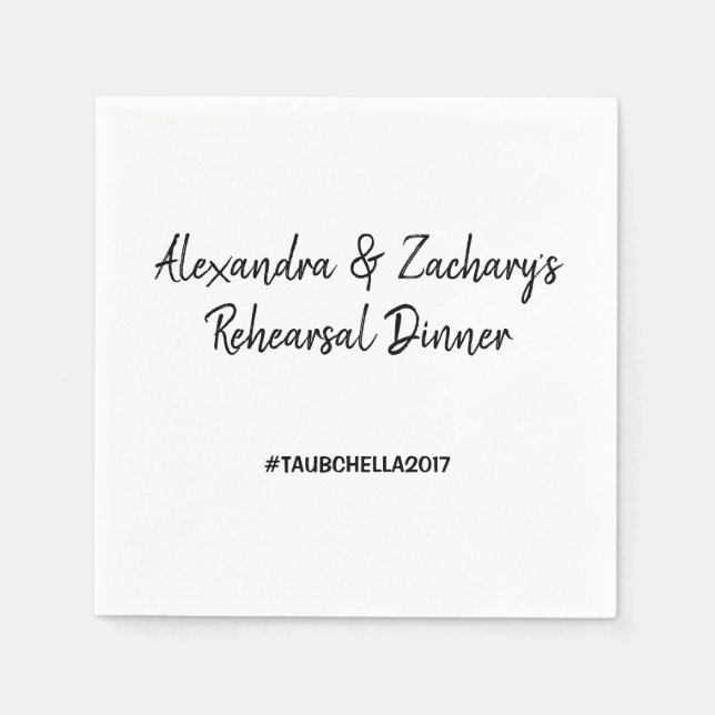 Wedding Rehearsal Dinner Napkins  Hashtag Black (Front)