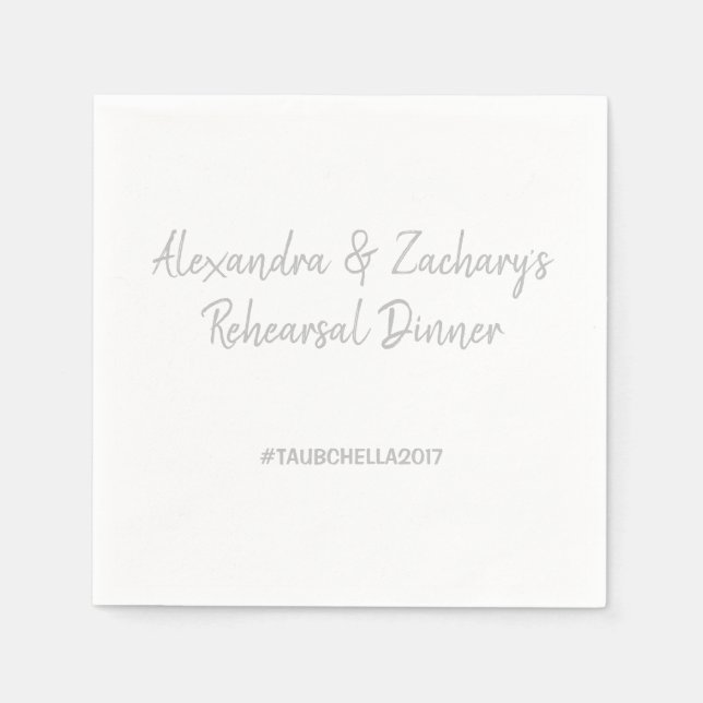 Wedding Rehearsal Dinner Napkins Hashtag Silver (Front)