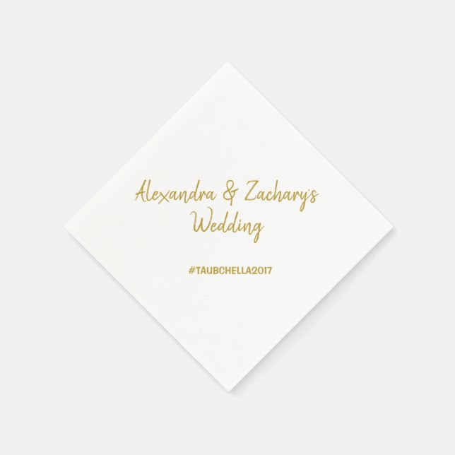 Wedding Rehearsal Dinner Napkins with Hashtag Gold (Corner)