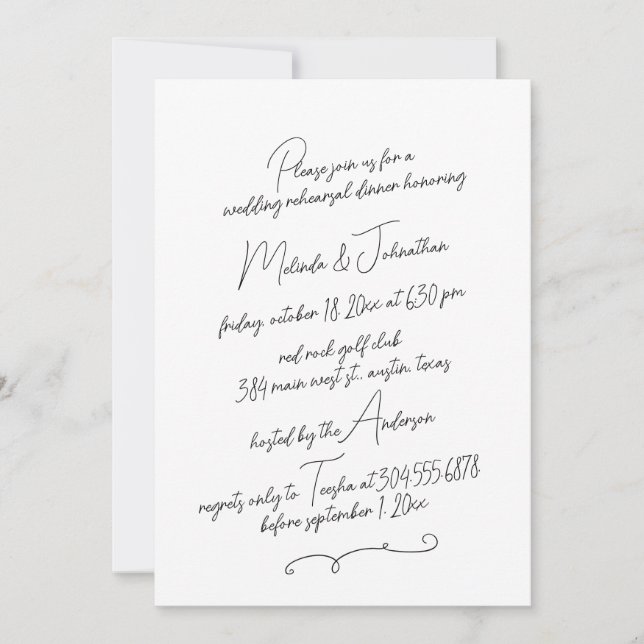 Wedding Rehearsal Dinner party, Modern Rustic Invitation (Front)