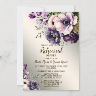 Wedding Rehearsal Dinner Party Purple Pink Flowers Invitation