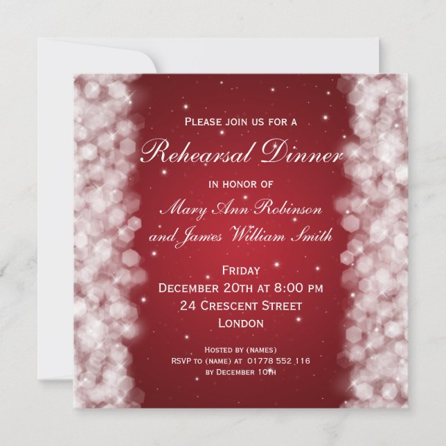 Wedding Rehearsal Dinner Party Sparkle Red Invitation (Front)
