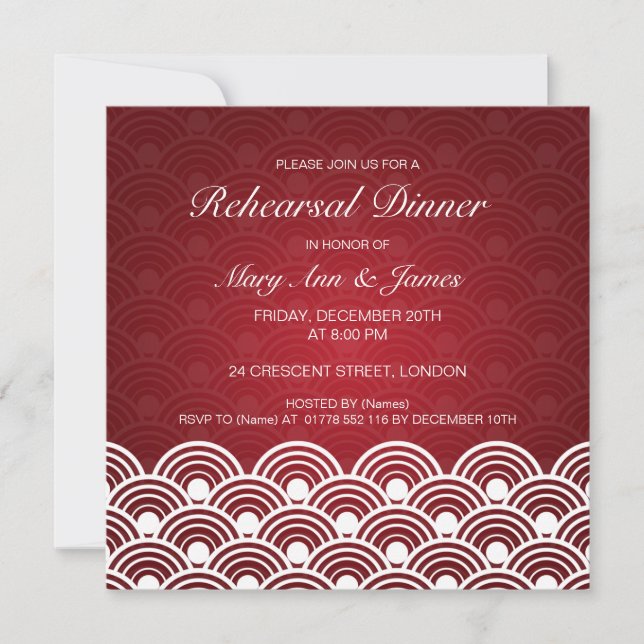 Wedding Rehearsal Dinner Scalloped Pattern Red Invitation (Front)